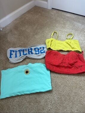 Set of 4 Tube & Crop Tops - Yellow, Red, Mint, Gray with Blue Logo